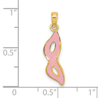 14K 3-D and Beveled W/Pink Enamel Masquerade Mask Pendant-K6723