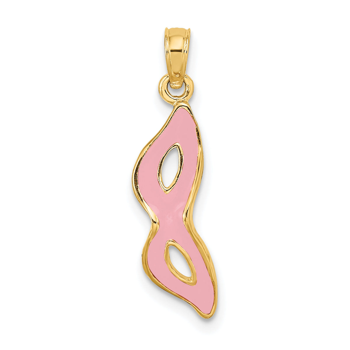 14K 3-D and Beveled W/Pink Enamel Masquerade Mask Pendant-K6723