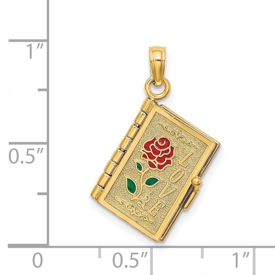 14K Enameled 3D Moveable LOVE Flower Book Pendant-K6727
