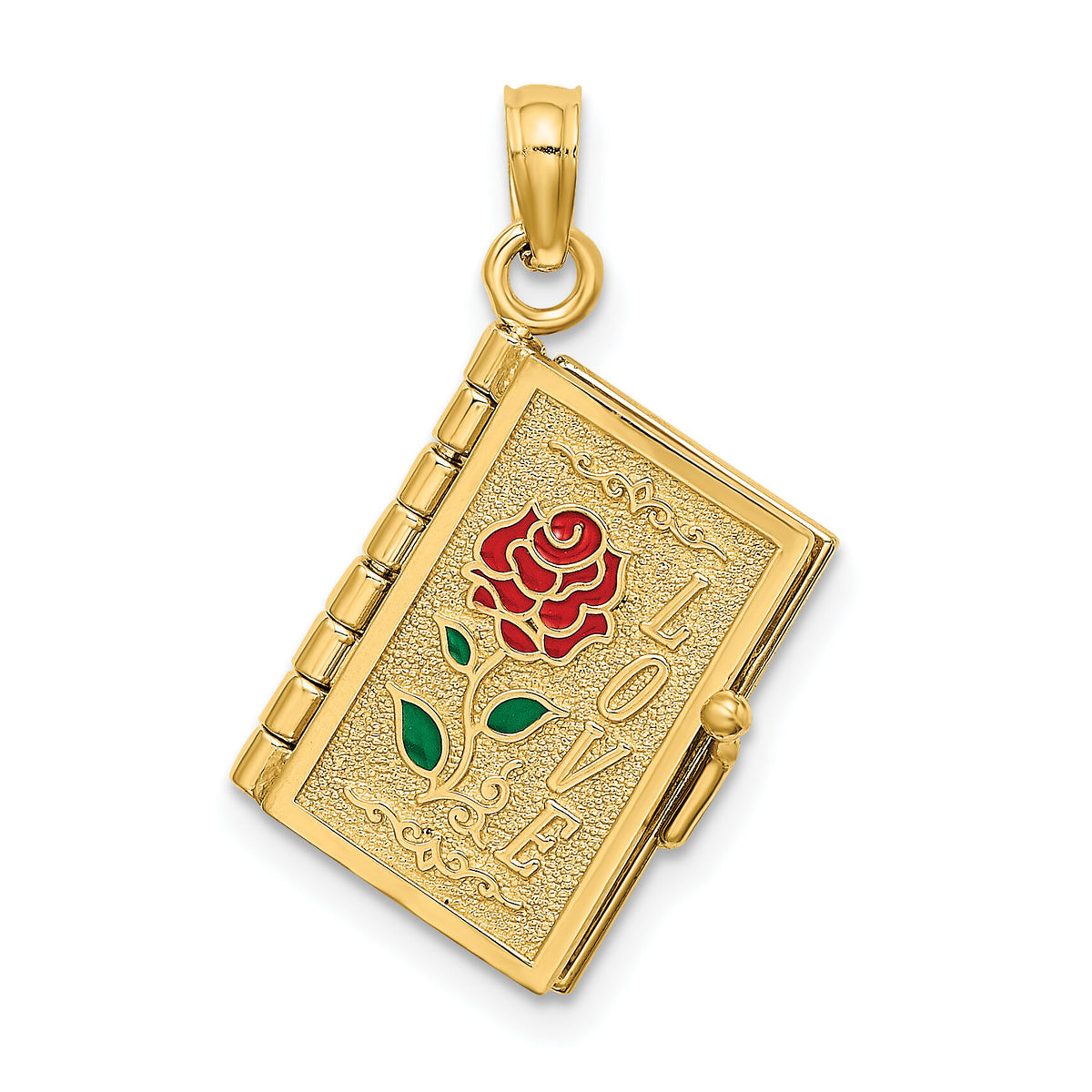 14K Enameled 3D Moveable LOVE Flower Book Pendant-K6727