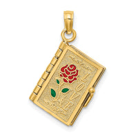 14K Enameled 3D Moveable LOVE Flower Book Pendant-K6727