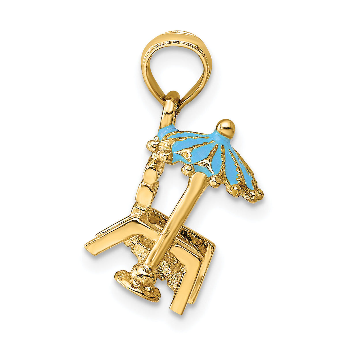 14K 3-D Beach Chair w/Aqua Enameled Umbrella Charm-K6728