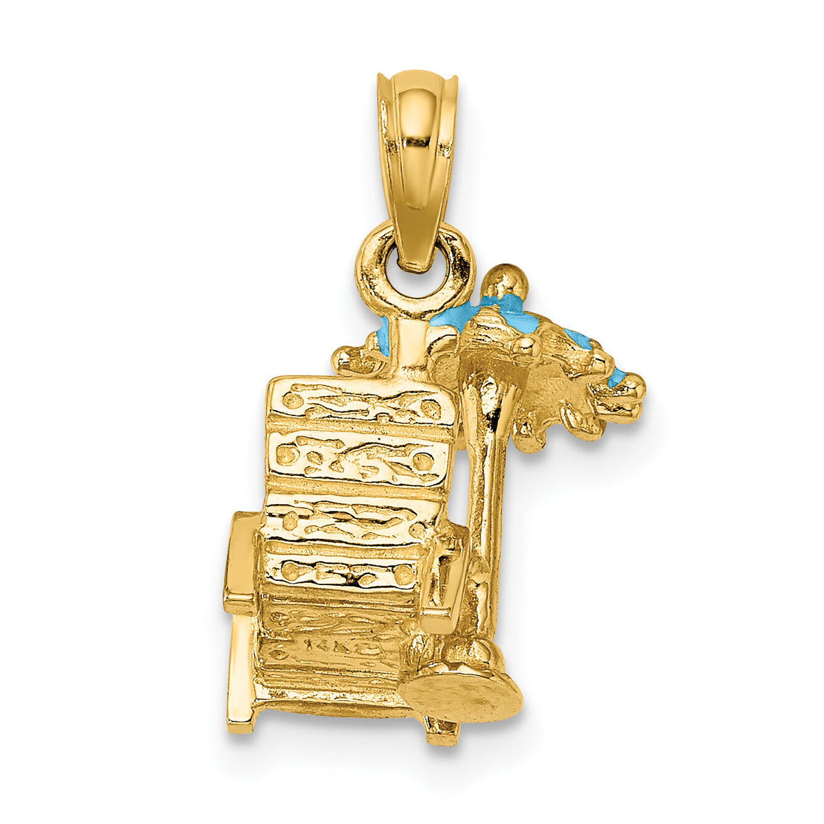 14K 3-D Beach Chair w/Aqua Enameled Umbrella Charm-K6728
