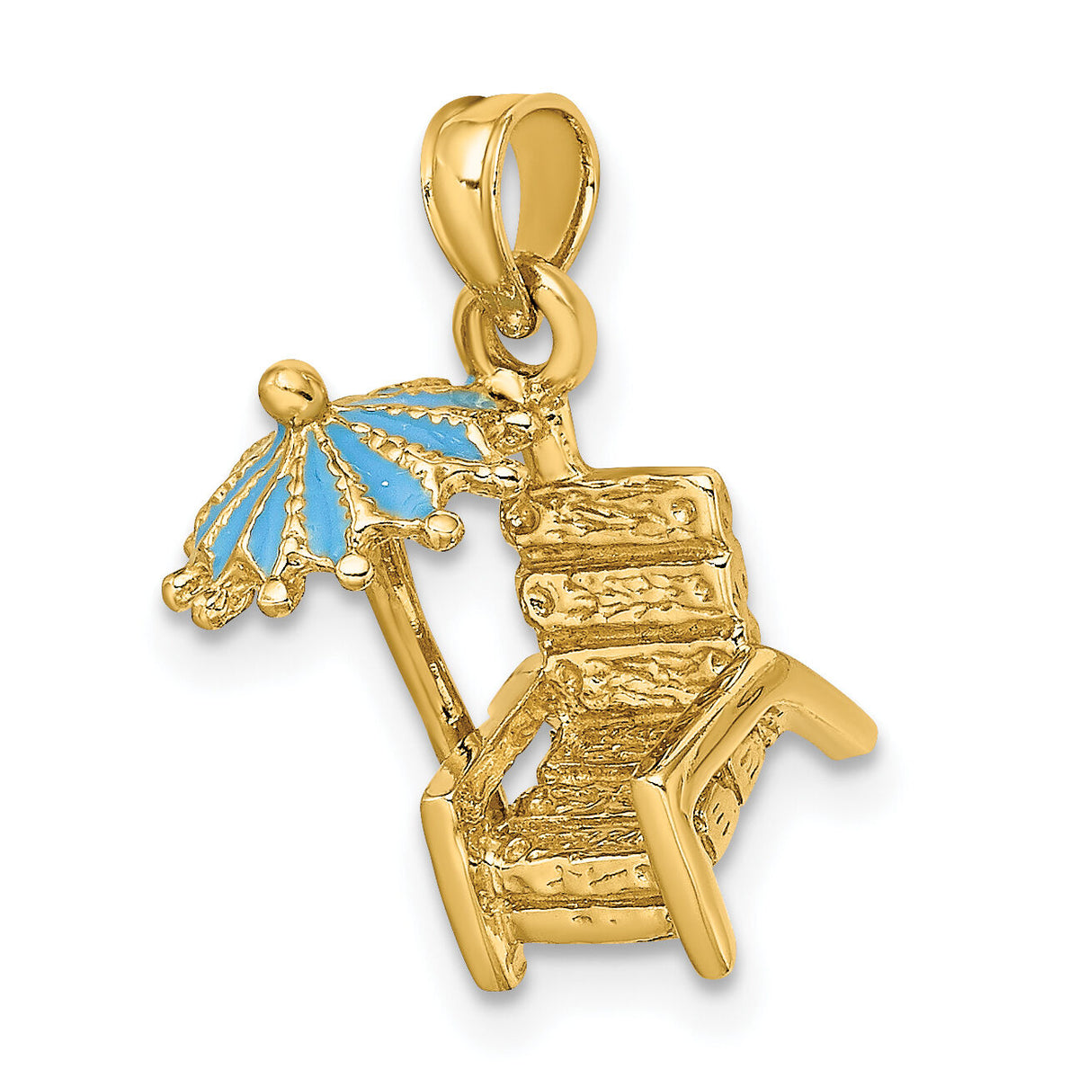 14K 3-D Beach Chair w/Aqua Enameled Umbrella Charm-K6728