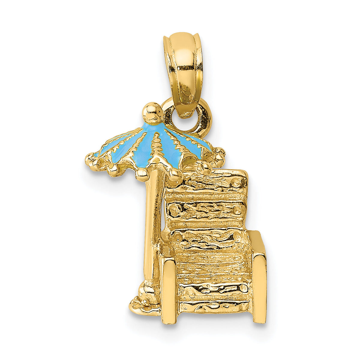 14K 3-D Beach Chair w/Aqua Enameled Umbrella Charm-K6728