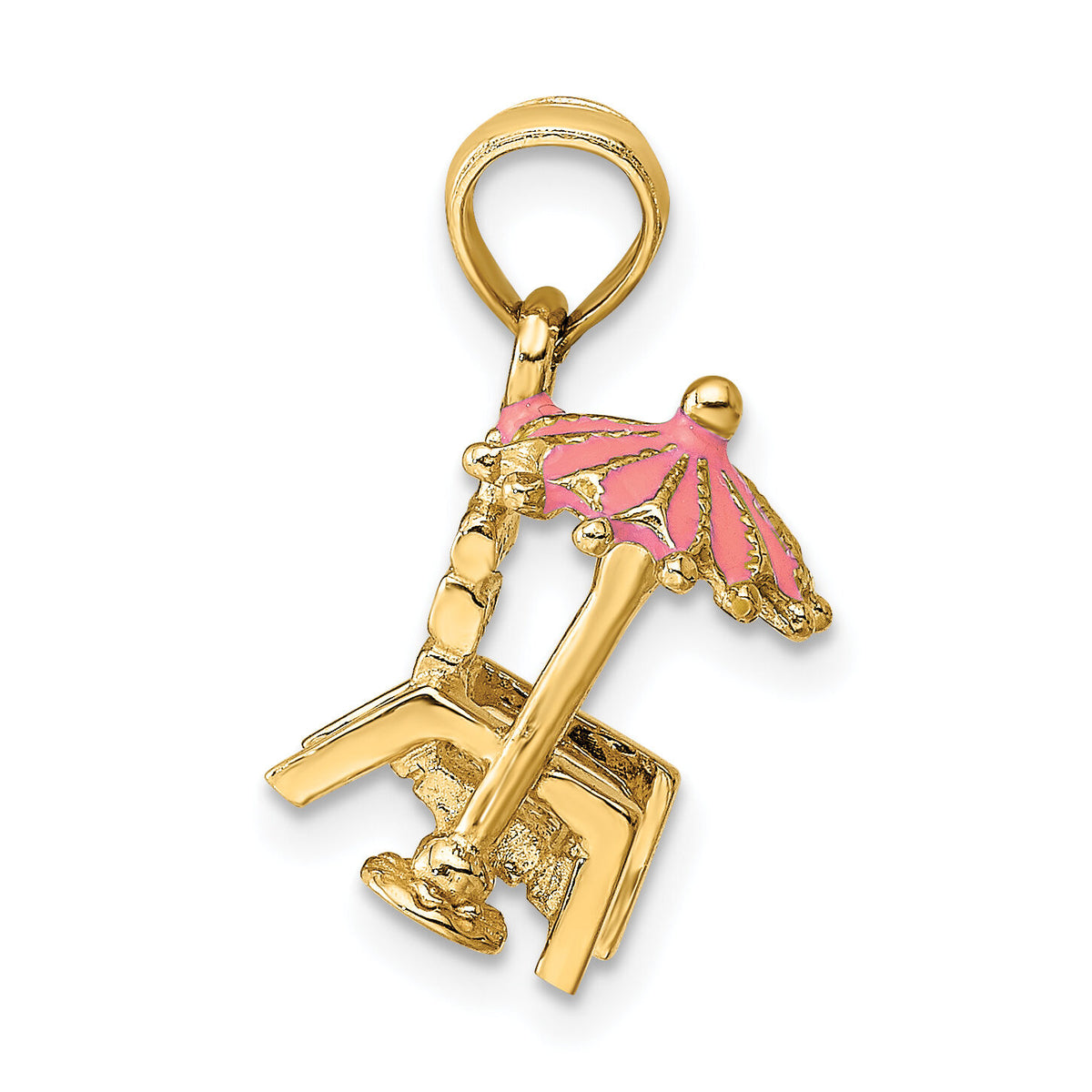 14K 3-D Pink Enamel Beach Chair and Umbrella Charm-K6731