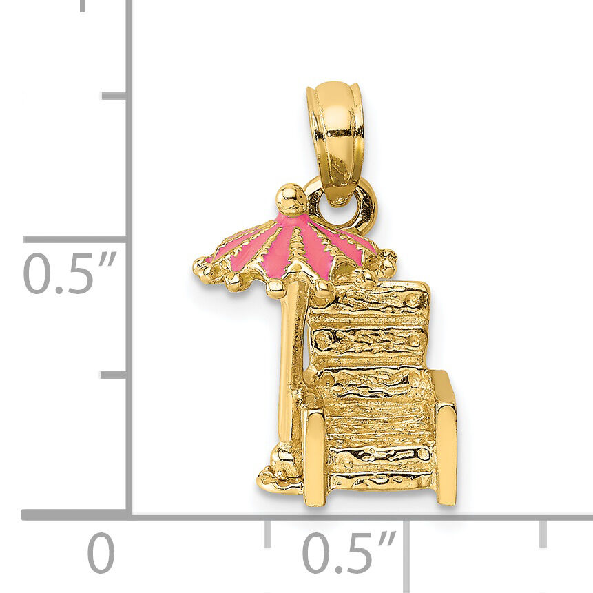 14K 3-D Pink Enamel Beach Chair and Umbrella Charm-K6731