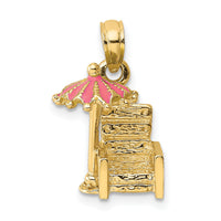14K 3-D Pink Enamel Beach Chair and Umbrella Charm-K6731