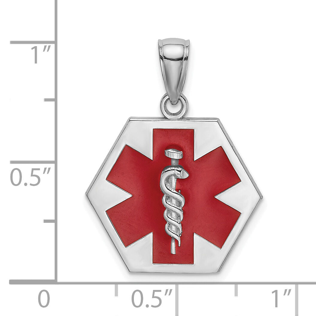 14K White Gold Enameled Textured Back Caduceus Medical Disc-K6732W