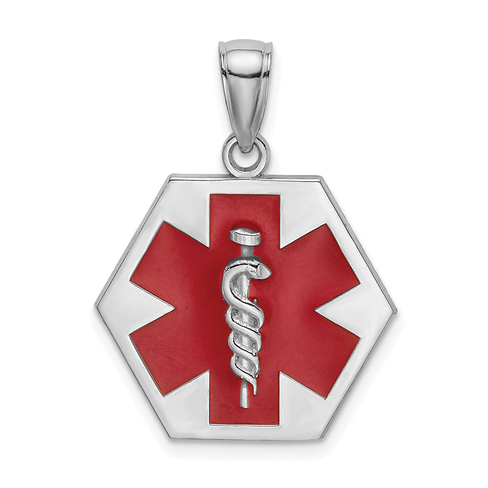 14K White Gold Enameled Textured Back Caduceus Medical Disc-K6732W