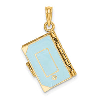 14K 3-D Blue Enamel Bible Book w/ Moveable Pages Charm-K6733