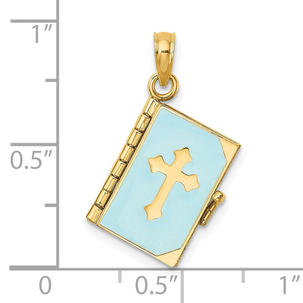 14K 3-D Blue Enamel Bible Book w/ Moveable Pages Charm-K6733