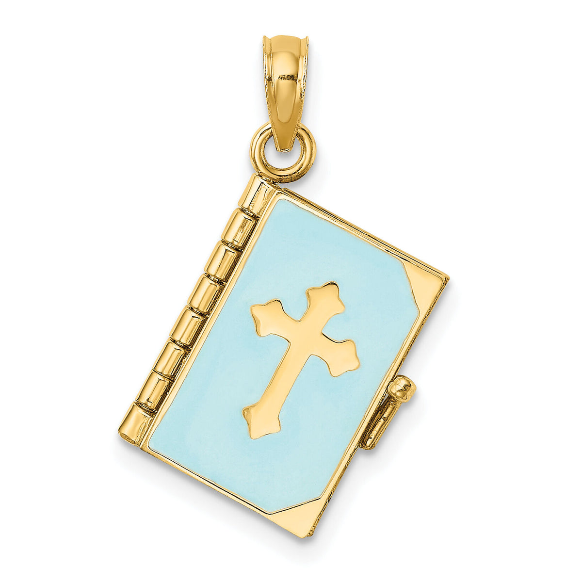 14K 3-D Blue Enamel Bible Book w/ Moveable Pages Charm-K6733