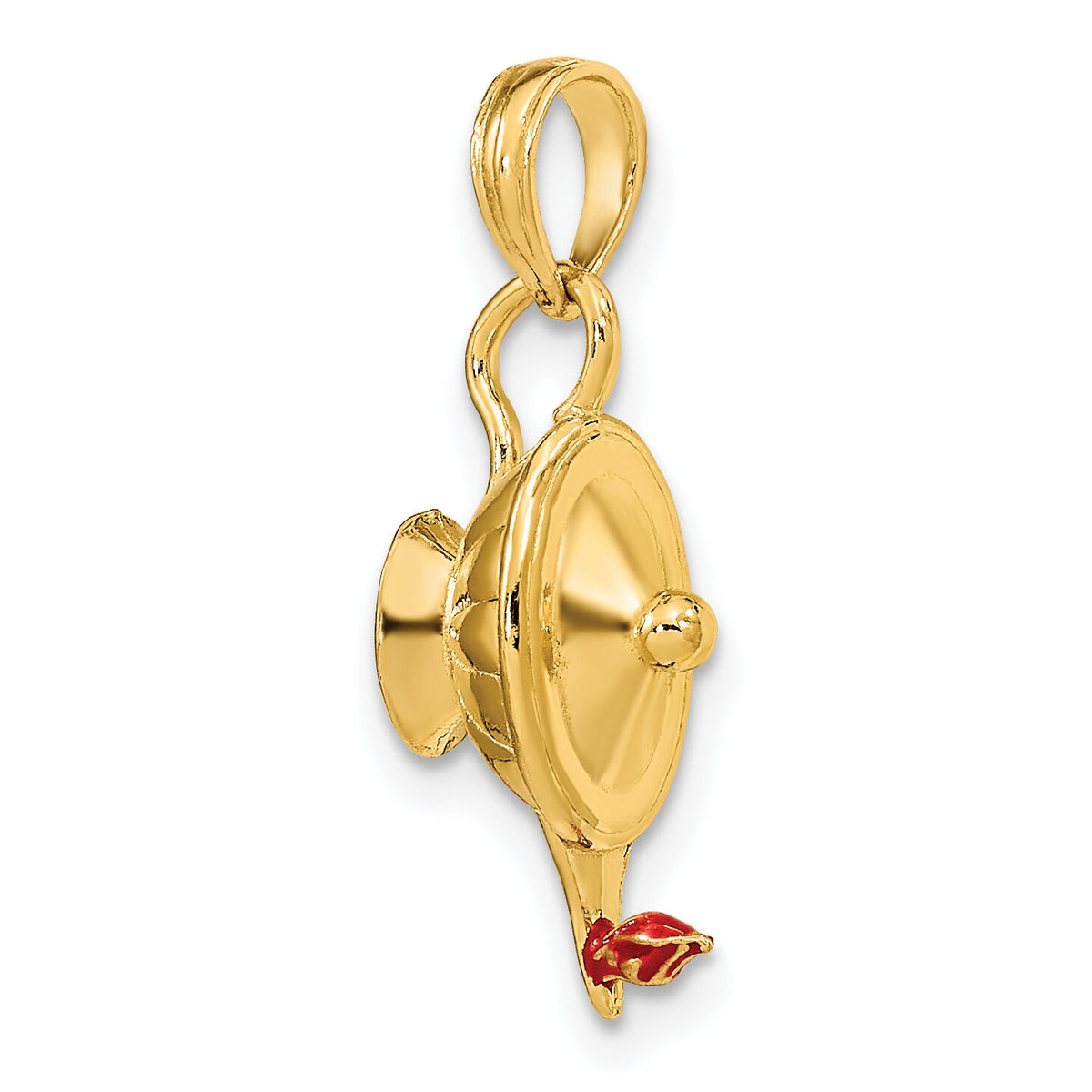 14K W/ Red Enamel Polished 3-D Genie Lamp Charm-K6734