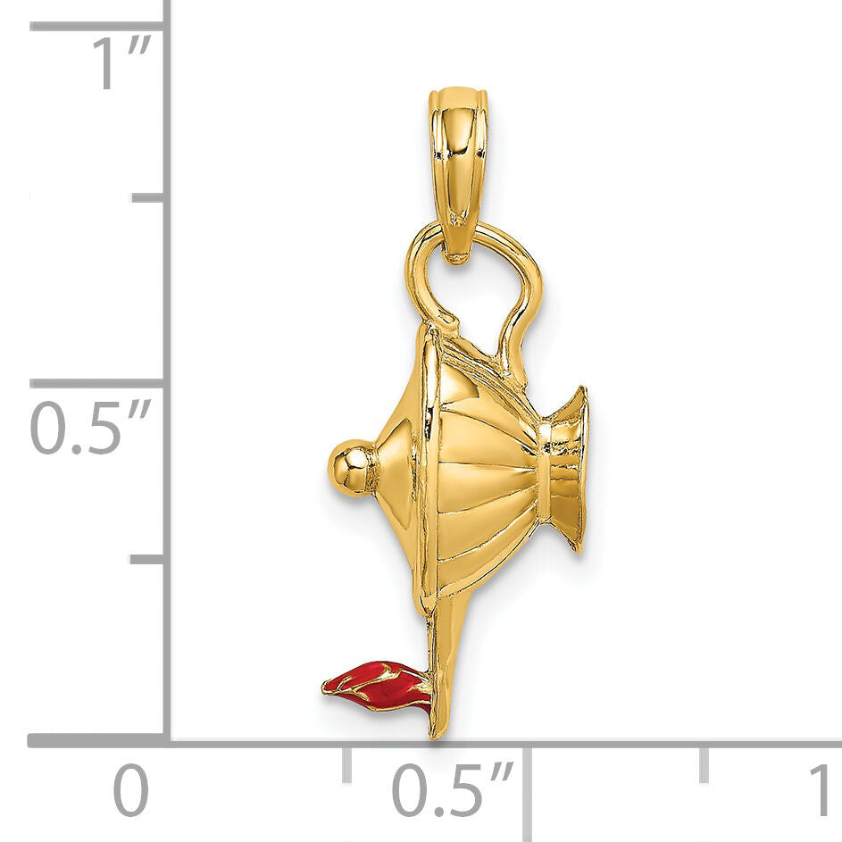 14K W/ Red Enamel Polished 3-D Genie Lamp Charm-K6734
