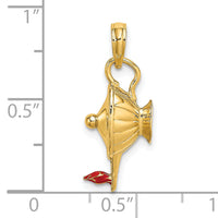 14K W/ Red Enamel Polished 3-D Genie Lamp Charm-K6734