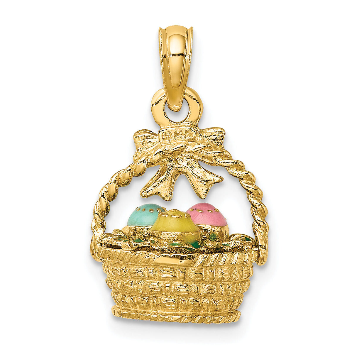 14K 3-D Enameled Easter Basket w/Bow and Eggs Charm-K6738