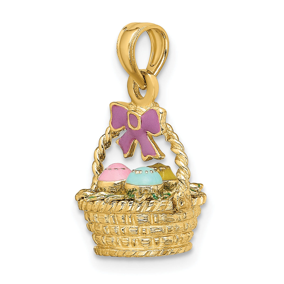 14K 3-D Enameled Easter Basket w/Bow and Eggs Charm-K6738