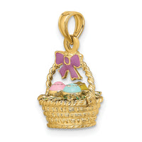 14K 3-D Enameled Easter Basket w/Bow and Eggs Charm-K6738