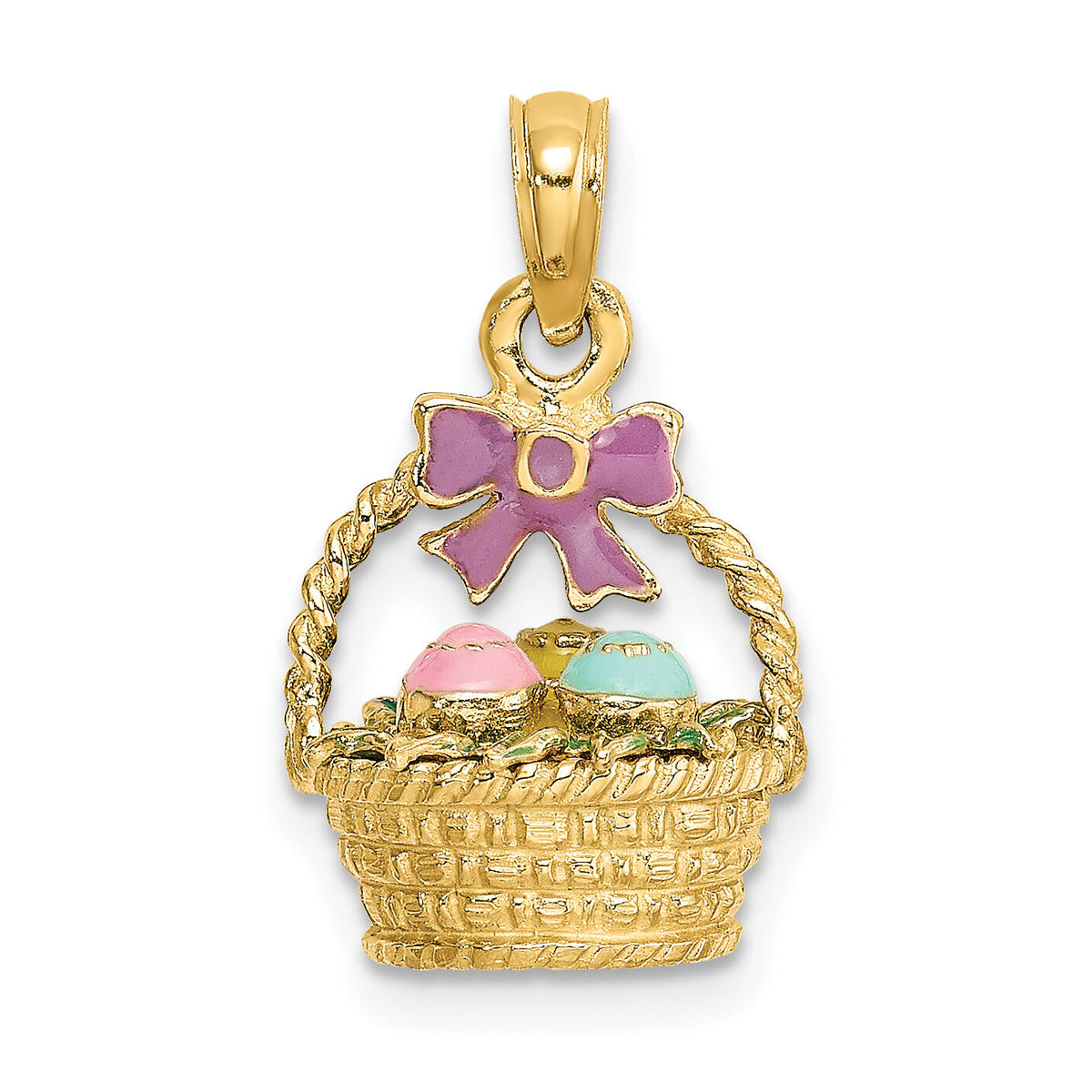 14K 3-D Enameled Easter Basket w/Bow and Eggs Charm-K6738
