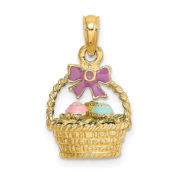 14K 3-D Enameled Easter Basket w/Bow and Eggs Charm-K6738