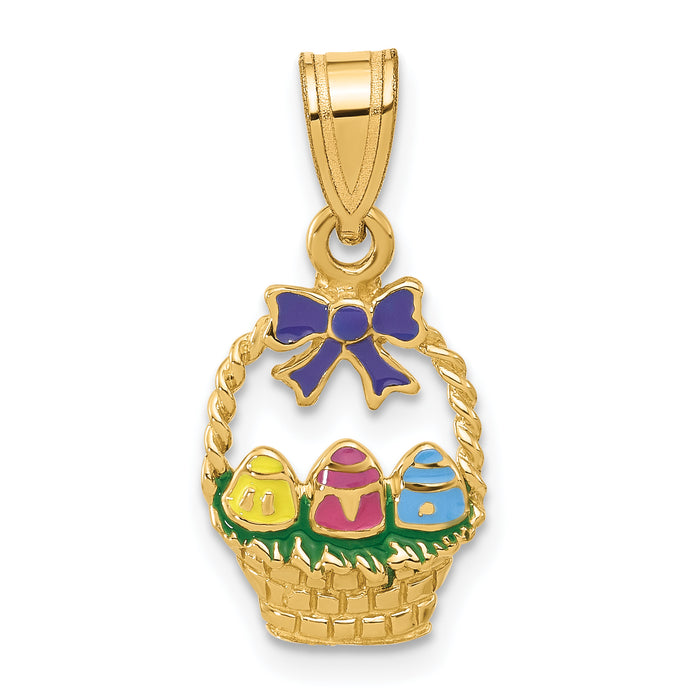 14K Enameled Easter Basket w/ Bow and Eggs Charm-K6739