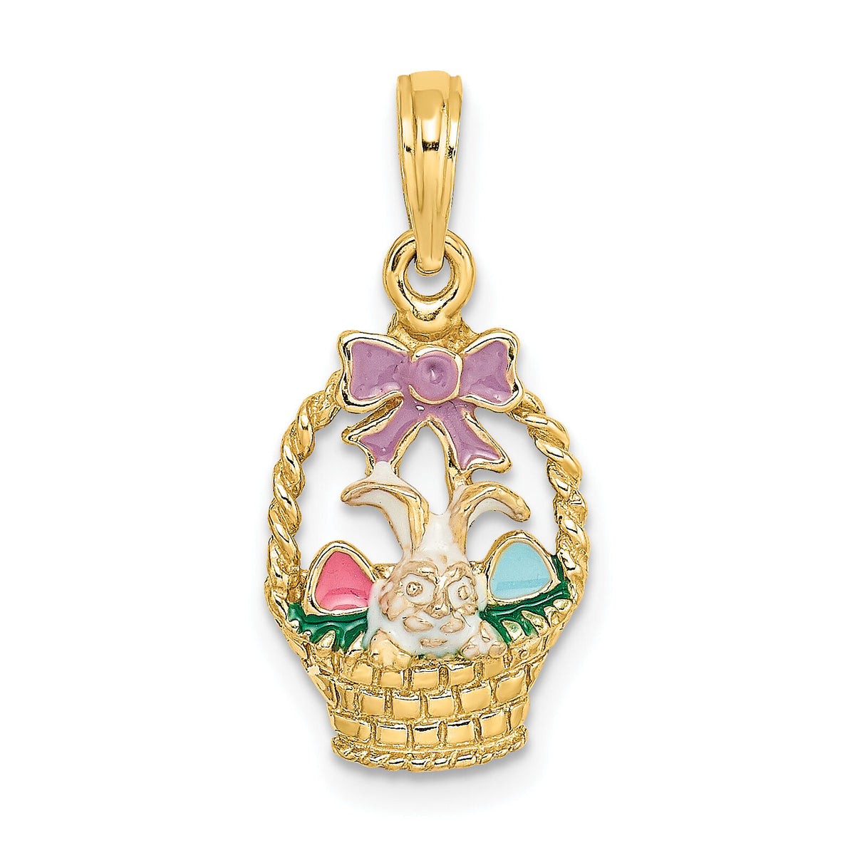 14K Enameled Easter Basket w/Bunny, Bow and Eggs Charm-K6740