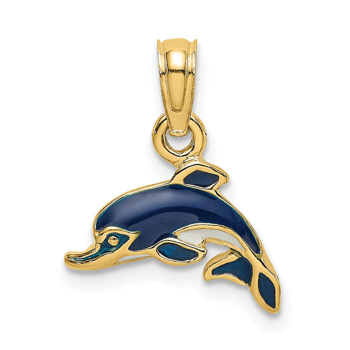 14K Blue Enamel Dolphin Charm-K6750