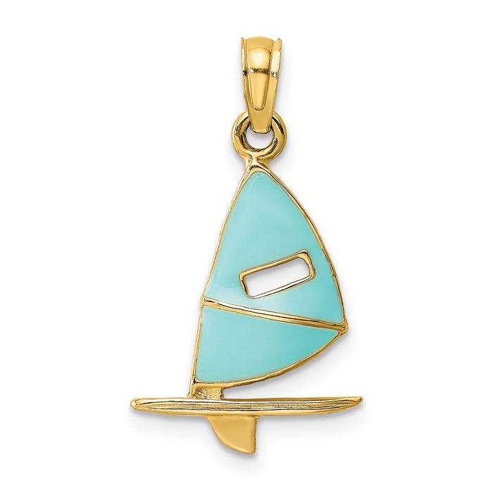 14K Aqua Enameled Windsail Surf Board Charm-K6763