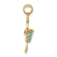 14K 2-D Aqua Enameled Beach Bucket w/Moveable Shovel Charm-K6767