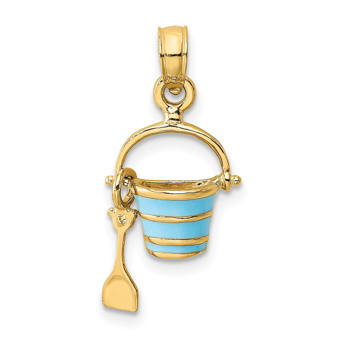 14K 2-D Aqua Enameled Beach Bucket w/Moveable Shovel Charm-K6767