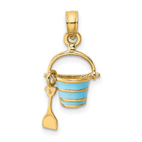 14K 2-D Aqua Enameled Beach Bucket w/Moveable Shovel Charm-K6767