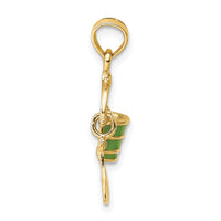 14K 2-D Green Enameled Beach Bucket w/Moveable Shovel Charm-K6768