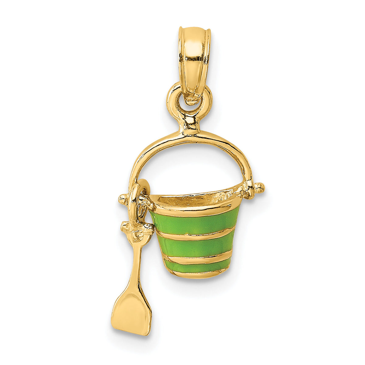 14K 2-D Green Enameled Beach Bucket w/Moveable Shovel Charm-K6768