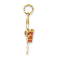 14K 2-D Orange Enameled Beach Bucket w/Moveable Shovel Charm-K6769