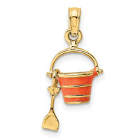 14K 2-D Orange Enameled Beach Bucket w/Moveable Shovel Charm-K6769