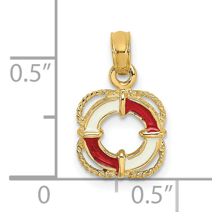 14K Red and White Enameled Lifesaver Ring Charm-K6770