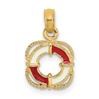 14K Red and White Enameled Lifesaver Ring Charm-K6770