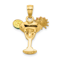 14K Enameled Margarita Drink w/ Umbrella and Lime Charm-K6776