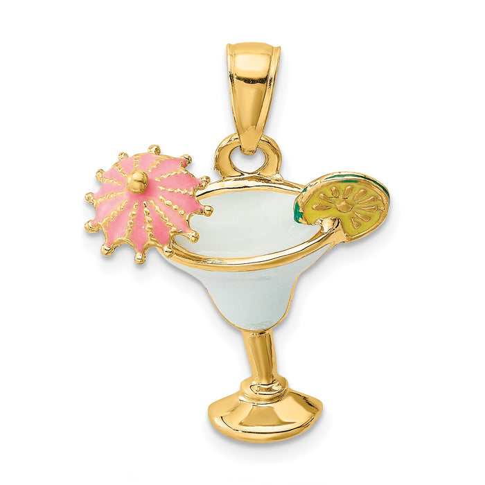 14K Enameled Margarita Drink w/ Umbrella and Lime Charm-K6776