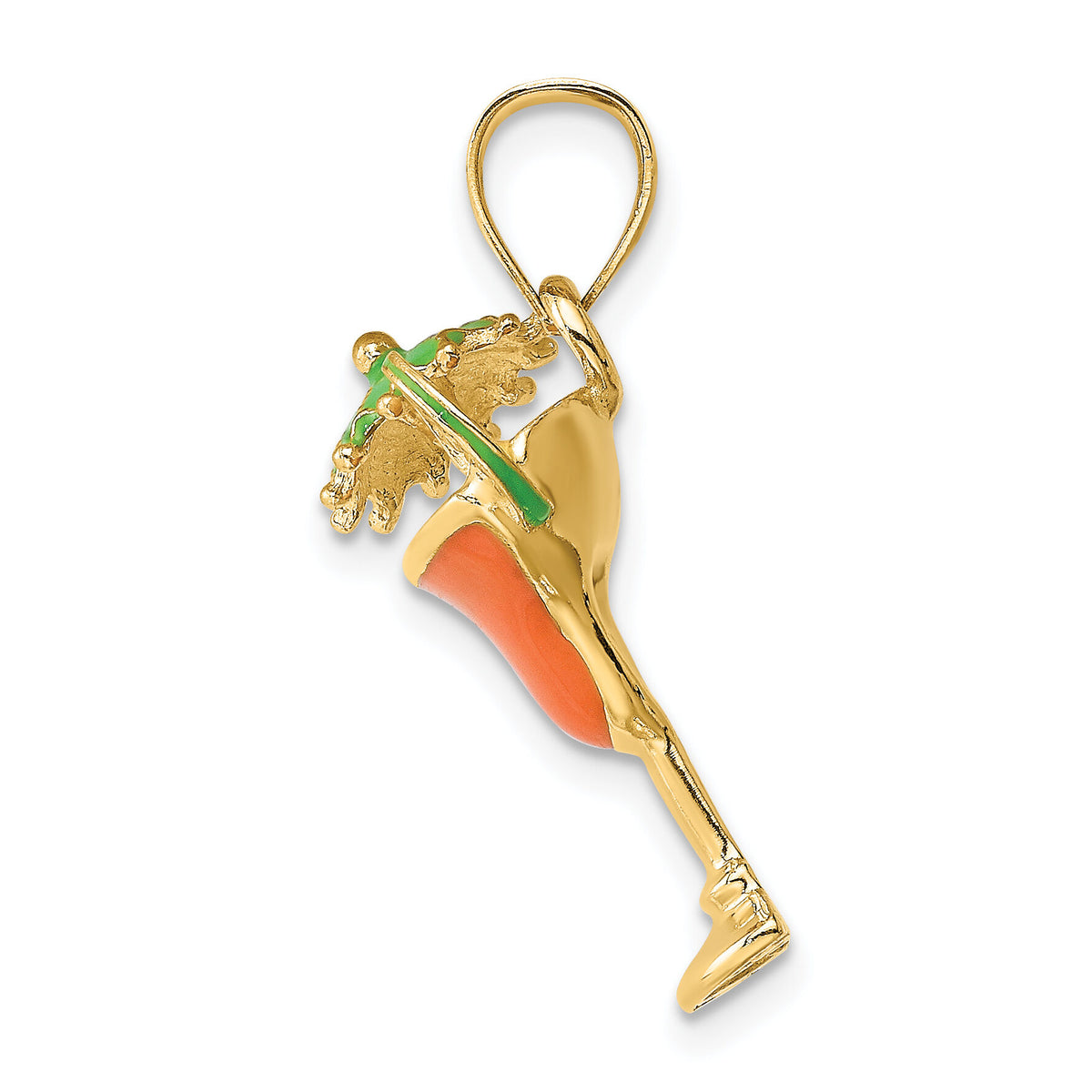 14K Orange Enameled Margarita Drink w/Umbrella and Lime Charm-K6777