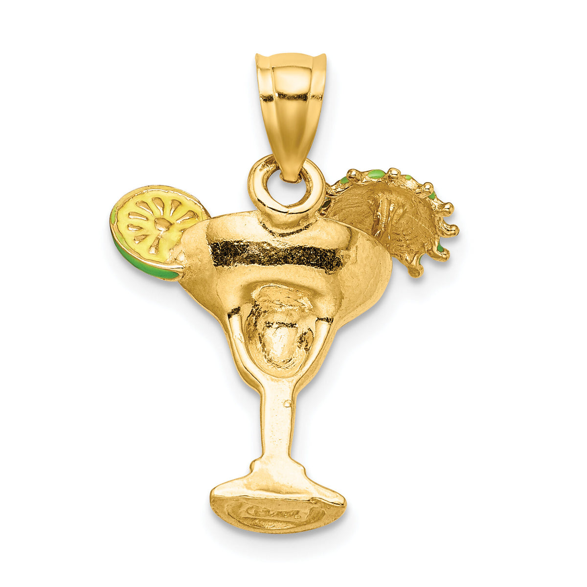14K Orange Enameled Margarita Drink w/Umbrella and Lime Charm-K6777
