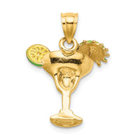 14K Orange Enameled Margarita Drink w/Umbrella and Lime Charm-K6777
