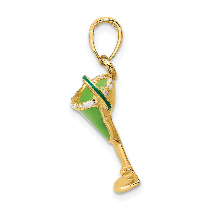 14K 2-D Green Enameled Salted Margarita Drink w/Lime Charm-K6781