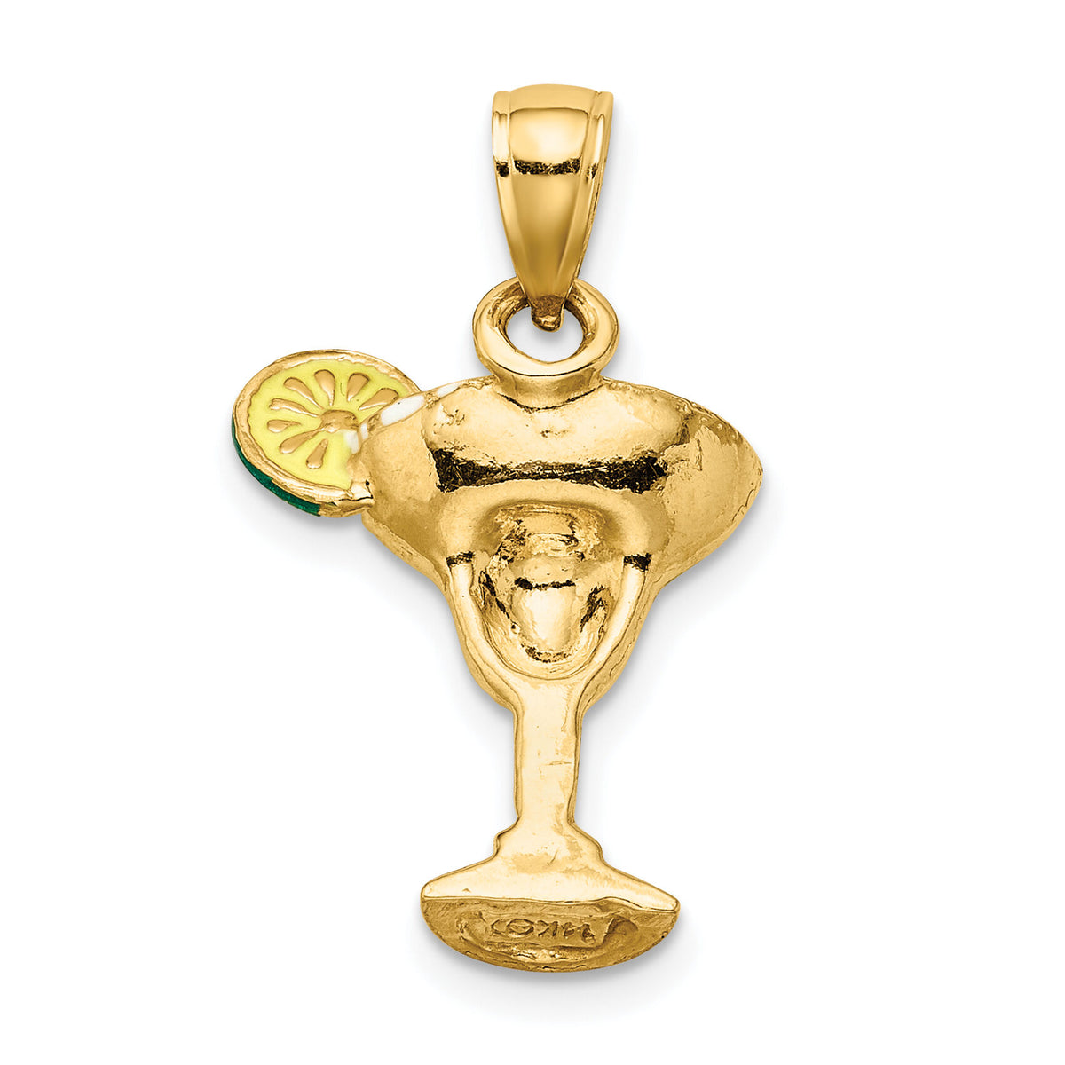 14K 2-D Green Enameled Salted Margarita Drink w/Lime Charm-K6781