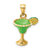 14K 2-D Green Enameled Salted Margarita Drink w/Lime Charm-K6781