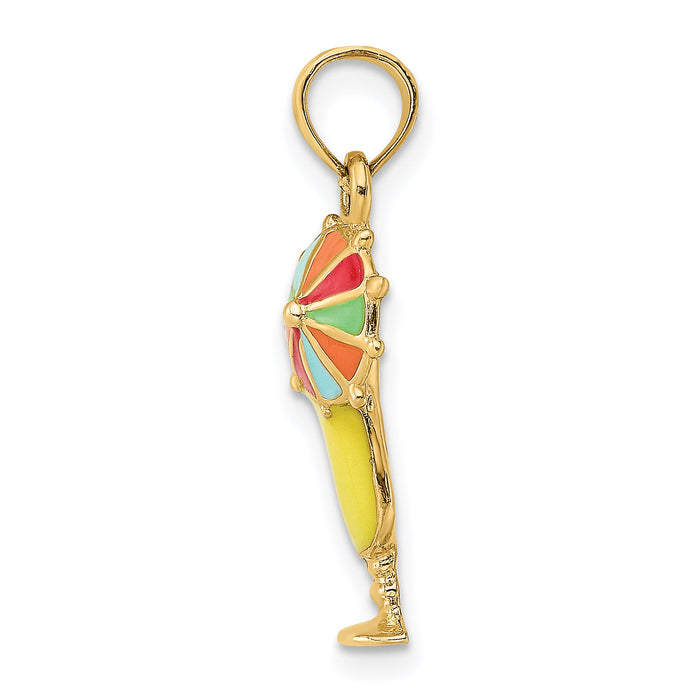 14K Yellow Enamel Drink w/Multi-Colored Umbrella Charm-K6795