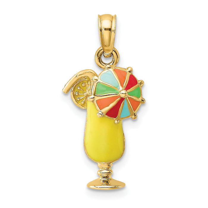 14K Yellow Enamel Drink w/Multi-Colored Umbrella Charm-K6795