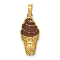 14K w/Brown Enamel Chocolate Ice Cream Cone  Charm-K6798