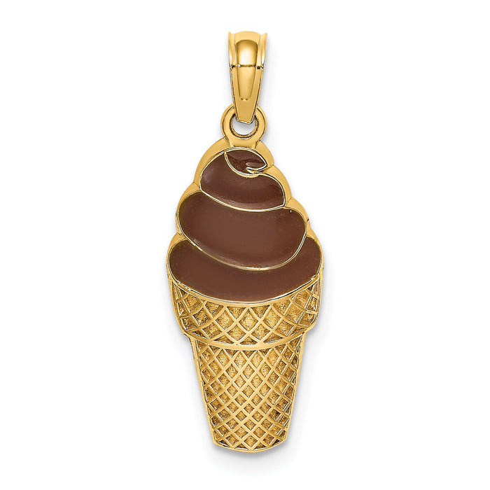 14K w/Brown Enamel Chocolate Ice Cream Cone  Charm-K6798